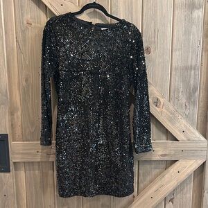 Studio 124 Black Sequin Long Sleeve Cocktail Dress
